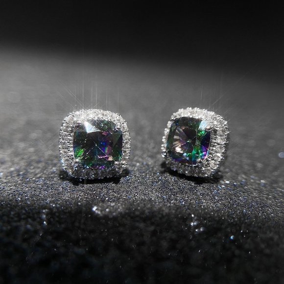 Square Colorful Micro Pave Zircon Stud Earrings for Women, EVGG1032 - Picture 9 of 10